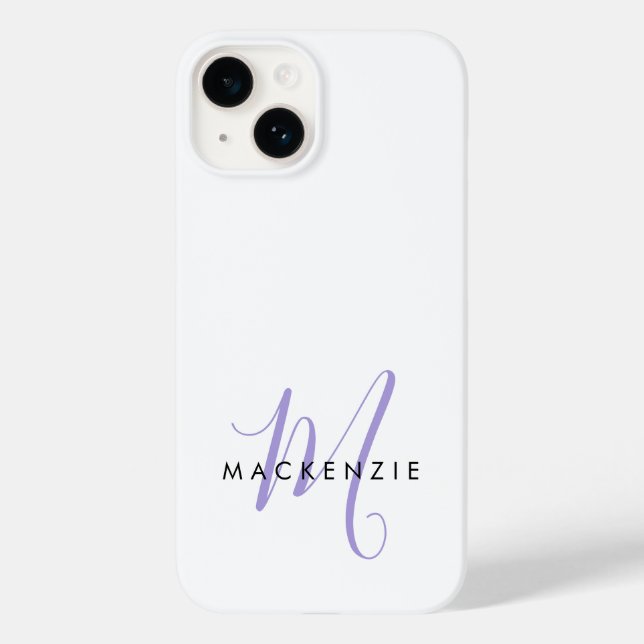 Coques Case-Mate iPhone Monogramme élégant moderne blanc lavande écriture (Verso)