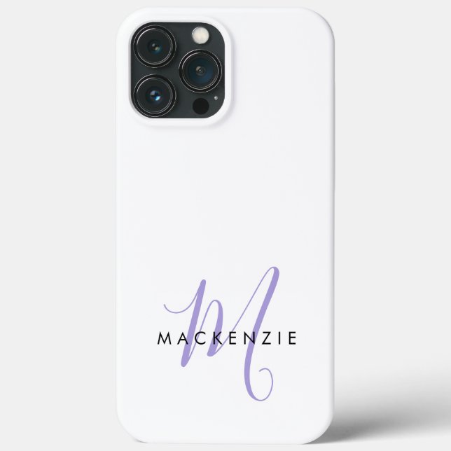 Coques Case-Mate iPhone Monogramme élégant moderne blanc lavande écriture (Verso)