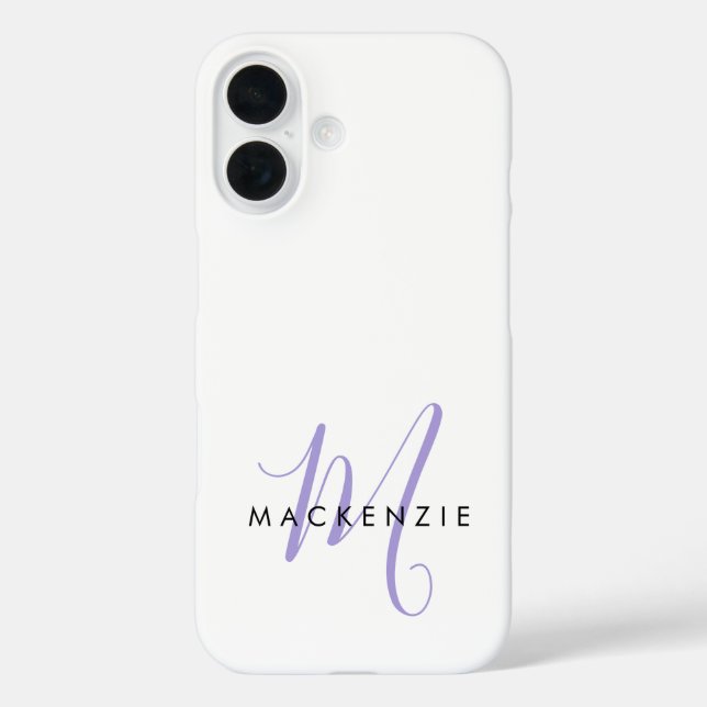 Coques Case-Mate iPhone Monogramme Élégant Moderne Blanc Lavande en Écritu (Verso)