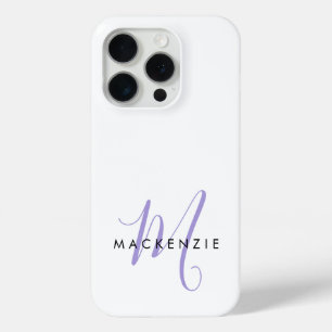Coque Case-Mate iPhone Monogramme Élégant Moderne Blanc Lavande en Écritu