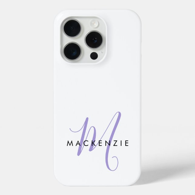 Coques Case-Mate iPhone Monogramme Élégant Moderne Blanc Lavande en Écritu (Verso)