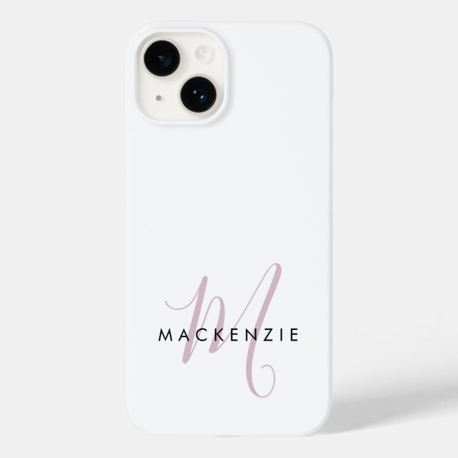 Coques Case-Mate iPhone Monogramme élégant moderne blanc rose blush écritu (Verso)