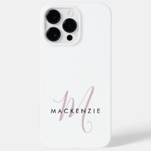 Coque Case-Mate iPhone Monogramme Élégant Moderne Blanc Rose Pâle Script