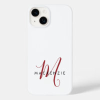 Monogramme élégant moderne blanc rouge script