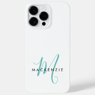 Coque Case-Mate iPhone Monogramme élégant moderne blanc sarcelle Script