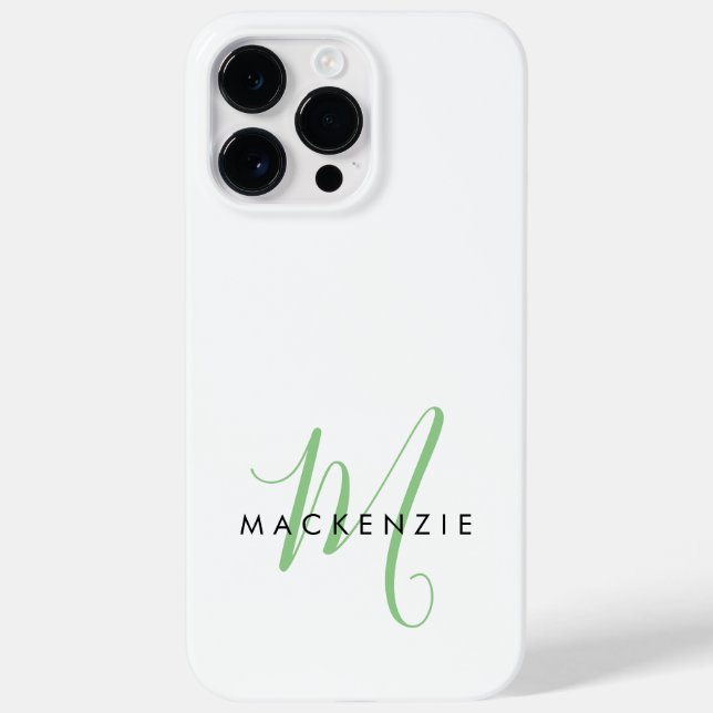 Coques Case-Mate iPhone Monogramme élégant moderne blanc vert écriture (Verso)