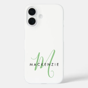 Coque Pour iPhone 16 Monogramme élégant moderne blanc vert écriture