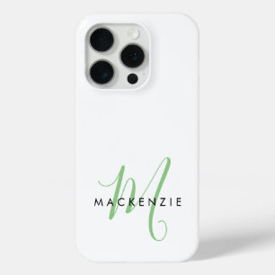 Coque Case-Mate iPhone Monogramme élégant moderne blanc vert écriture