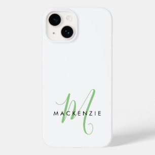 Coque Case-Mate iPhone Monogramme élégant moderne blanc vert écriture