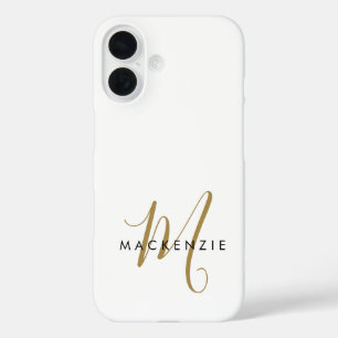 Coque Pour iPhone 16 Monogramme élégant moderne en or blanc écriture