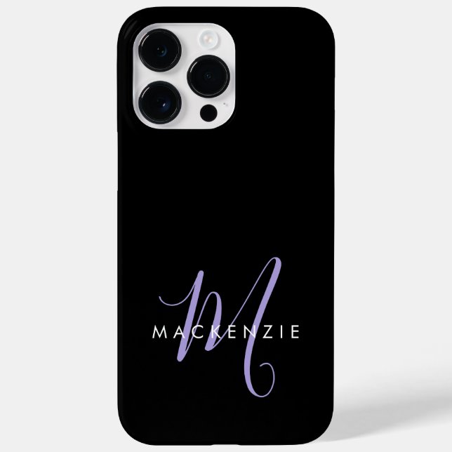 Coques Case-Mate iPhone Monogramme élégant moderne noir lavande écriture (Verso)