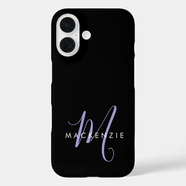 Coques Case-Mate iPhone Monogramme élégant moderne noir lavande écriture (Verso)