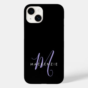 Coque Case-Mate iPhone Monogramme élégant moderne noir lavande écriture