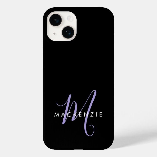 Coques Case-Mate iPhone Monogramme élégant moderne noir lavande écriture (Verso)