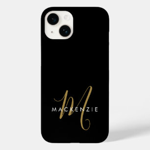 Coque Case-Mate iPhone Monogramme élégant moderne noir or écriture