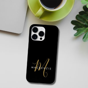 Coque Case-Mate iPhone Monogramme élégant moderne noir or écriture