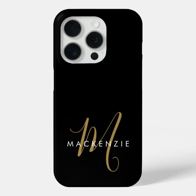 Coques Case-Mate iPhone Monogramme élégant moderne noir or écriture (Verso)