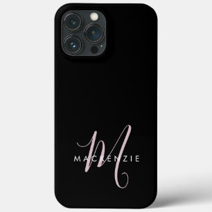 Case-Mate iPhone Case Monogramme élégant moderne noir rose blush écritur