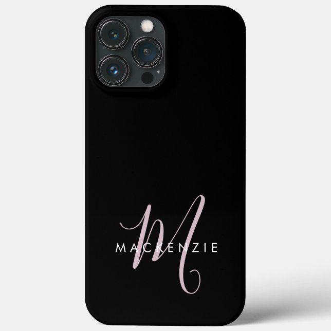 Coques Case-Mate iPhone Monogramme élégant moderne noir rose blush écritur (Verso)