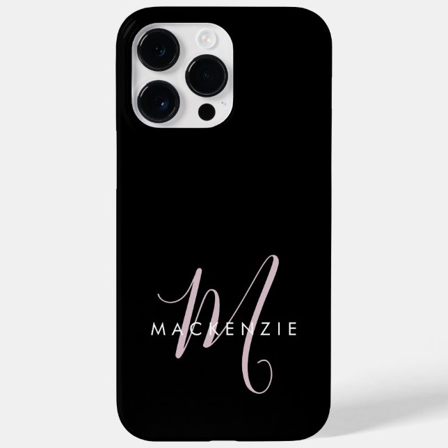 Coques Case-Mate iPhone Monogramme élégant moderne noir rose blush écritur (Verso)
