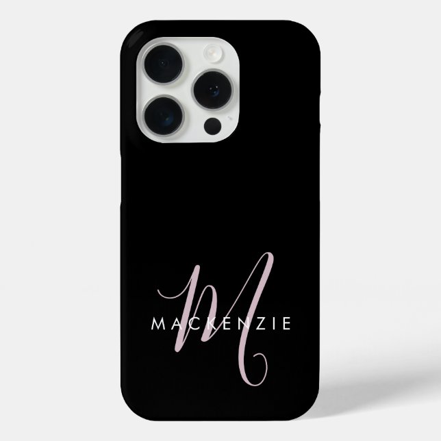 Coques Case-Mate iPhone Monogramme élégant moderne noir rose blush écritur (Verso)