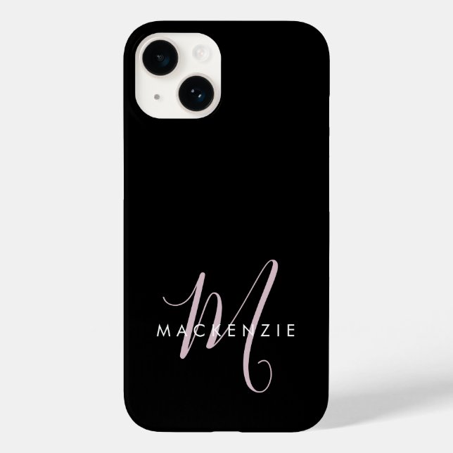Coques Case-Mate iPhone Monogramme élégant moderne noir rose script (Verso)