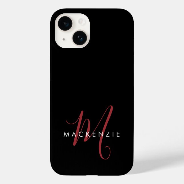 Coques Case-Mate iPhone Monogramme élégant moderne noir rouge script (Verso)