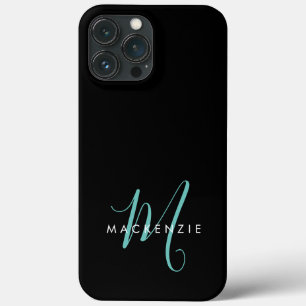 Case-Mate iPhone Case Monogramme élégant moderne noir sarcelle écriture