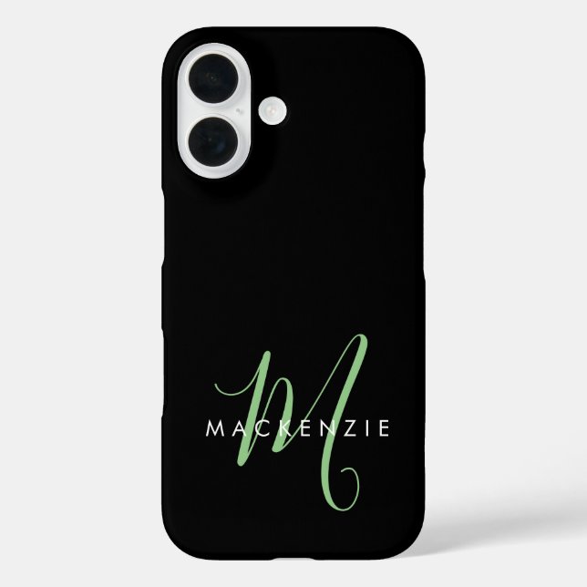 Coques Case-Mate iPhone Monogramme élégant moderne noir vert écriture (Verso)