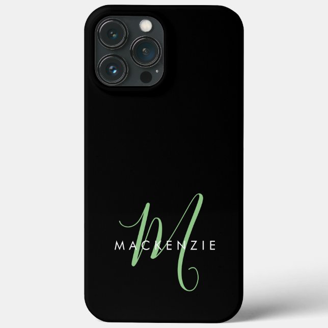 Coques Case-Mate iPhone Monogramme élégant moderne noir vert écriture (Verso)