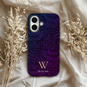Coque Pour iPhone 16 Monogramme élégant motif botanique boho violet