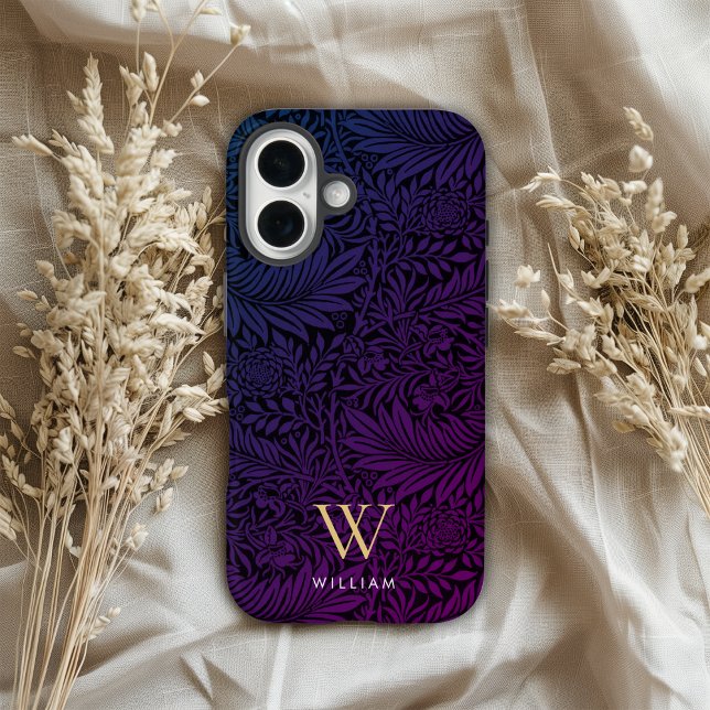 Coques Case-Mate iPhone Monogramme élégant motif botanique boho violet (Créateur téléchargé)