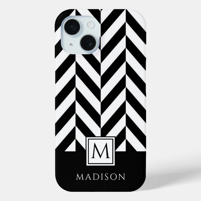 Coques Case-Mate iPhone Monogramme Élégant Noir Et Blanc (Verso)