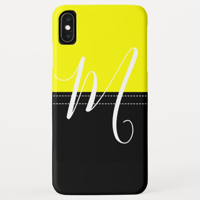 Coques Case-Mate iPhone Monogramme Elegant noir et jaune couleur solide (Dos)