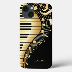 Coque Case-Mate iPhone Monogramme Élégant Noir Et Or Notes De Musique Des