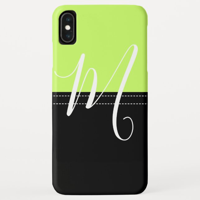 Coques Case-Mate iPhone Monogramme Elegant Noir & Lune Vert couleur solide (Dos)