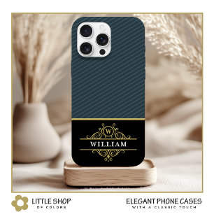 Coque Case-Mate iPhone Monogramme élégant noir or pinrayure grise