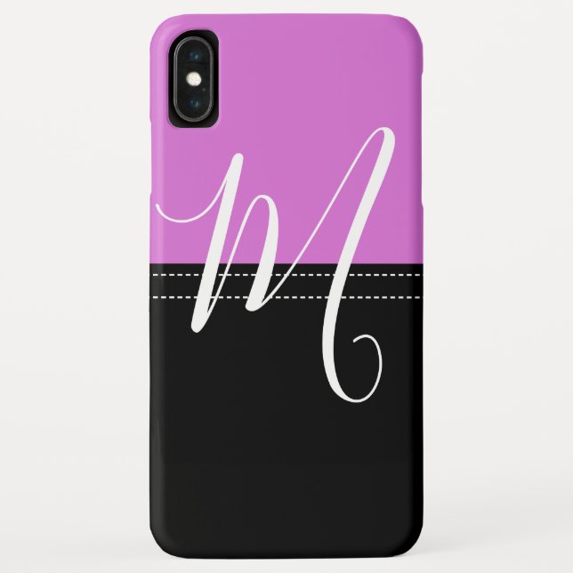 Coques Case-Mate iPhone Monogramme Elegant Noir & Orchidée Couleur solide (Dos)
