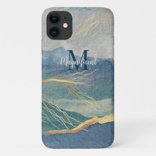 Case-Mate iPhone Case Monogramme Elegant or & teintes de bleu paysage Ar