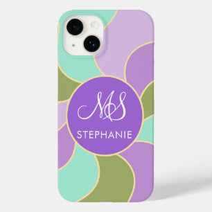 Coque Case-Mate iPhone Monogramme Élégant Purple Vert Rétro Vagues Soleil