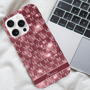 Coque iPhone 16 Pro Monogramme Élégant Rose Pâle Étincelle