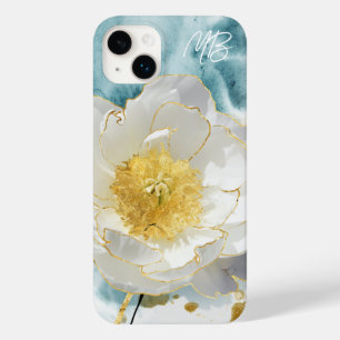 Coque Case-Mate iPhone Monogramme Élégant Simple Fleur Blanche Aquarelle