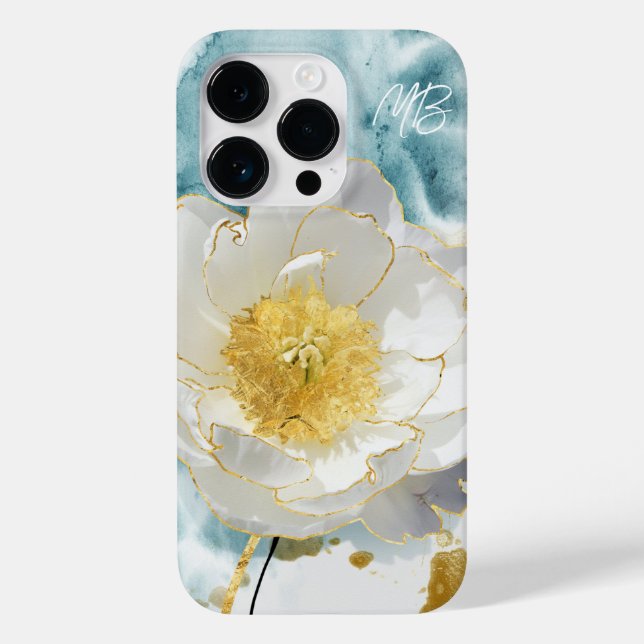 Coques Case-Mate iPhone Monogramme Élégant Simple Fleur Blanche Aquarelle (Verso)