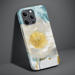 Coque Case-Mate iPhone Monogramme Élégant Simple Fleur Blanche Aquarelle