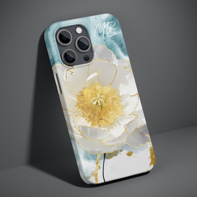 Coques Case-Mate iPhone Monogramme Élégant Simple Fleur Blanche Aquarelle (Créateur téléchargé)