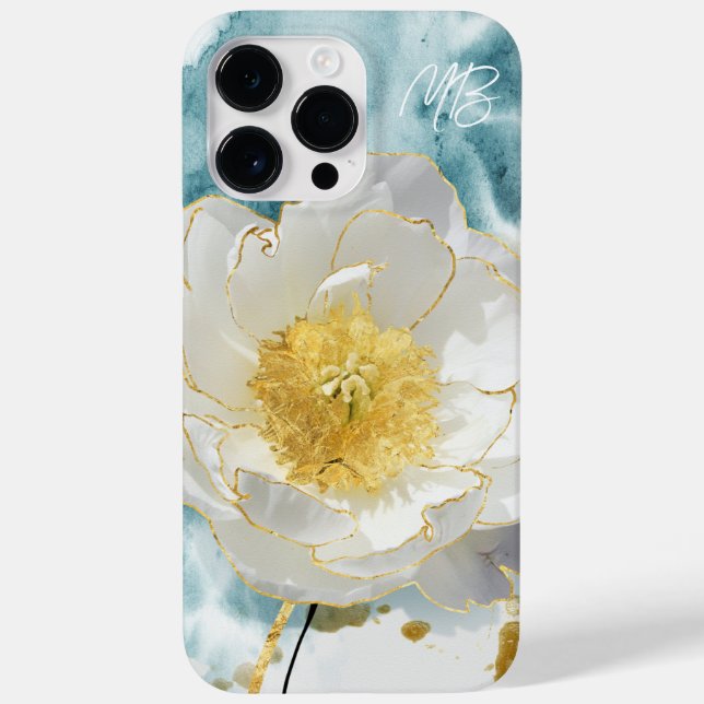 Coques Case-Mate iPhone Monogramme Élégant Simple Fleur Blanche Aquarelle (Verso)
