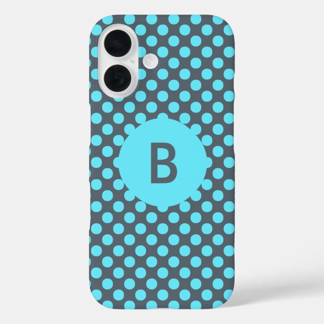 Coques Case-Mate iPhone Monogramme Elegant Turquoise Polka Dot (Verso)
