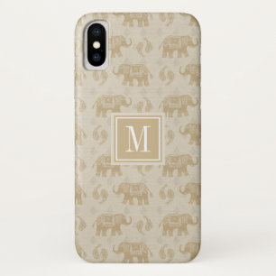 Coque iPhone X Monogramme   Elephant Khaki Motif de caravane
