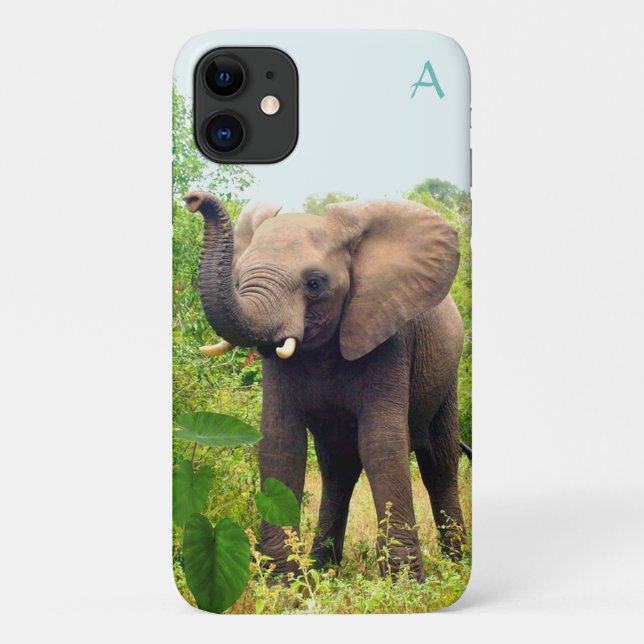 Coques Case-Mate iPhone Monogramme, éléphant sauvage et plantes tropicales (Dos)