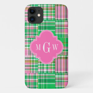 Case-Mate iPhone Case Monogramme Emerald Hot rose Preppwork Madras
